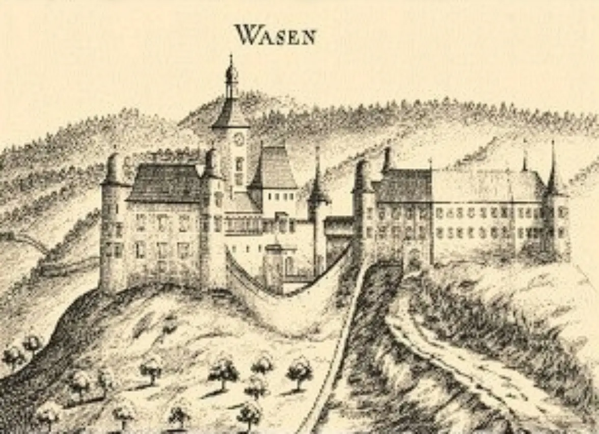 historische Ansicht der Ruine Waasen, Gemeinde Weinburg, NÖ